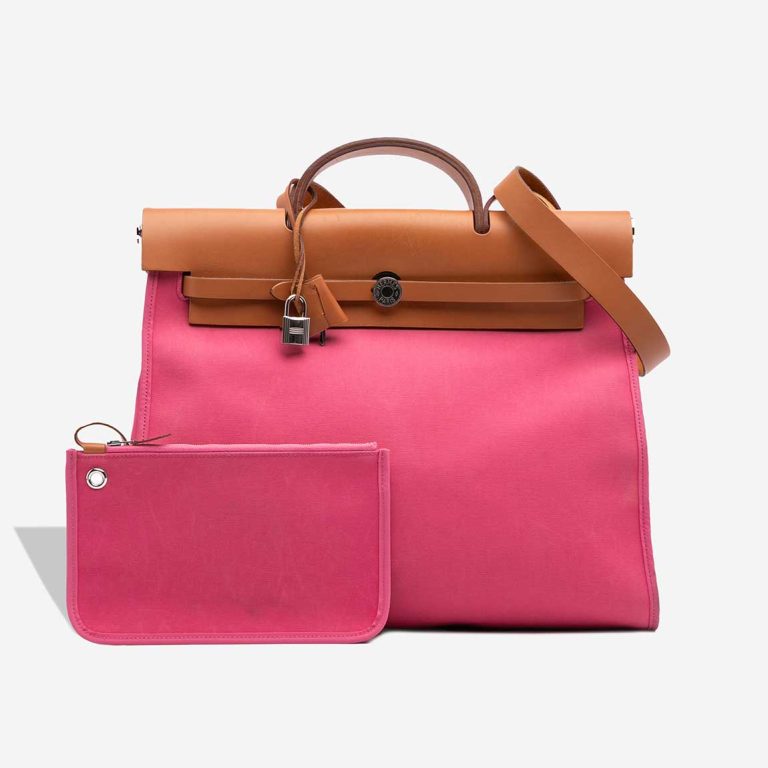 Hermès Herbag 39 Toile / Vache Hunter Sable Naturel / Rose Tyrien Front | Sell your designer bag
