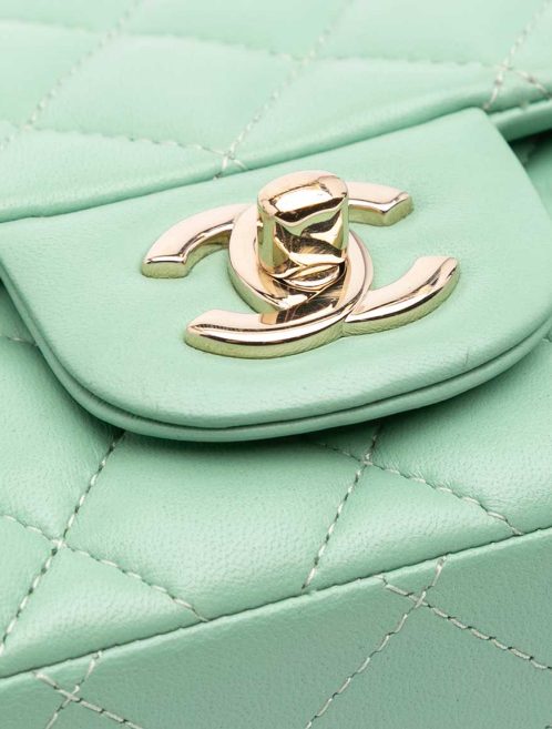 Chanel Timeless Mini Square Lamb Mint Closing System | Sell your designer bag