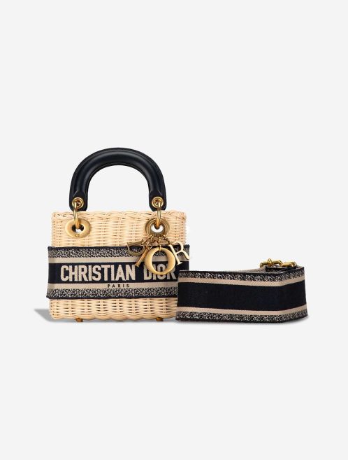 Dior Lady Mini Wicker / Oblique Jacquard / Lamb Dark Blue Front | Sell your designer bag