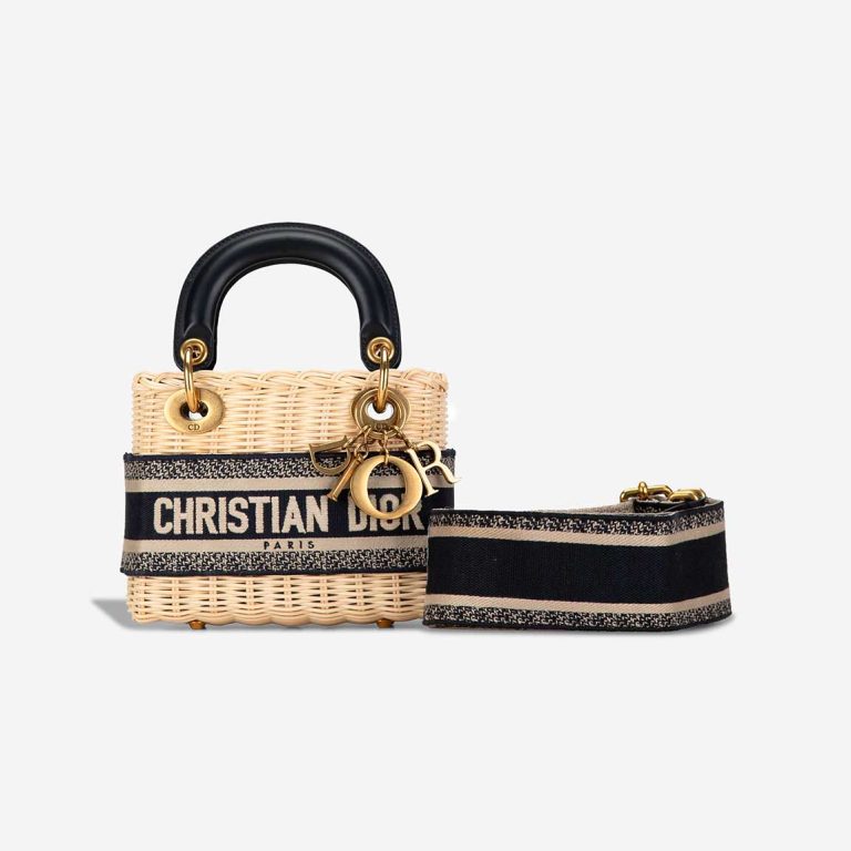 Dior Lady Mini Wicker / Oblique Jacquard / Lamb Dark Blue Front | Sell your designer bag